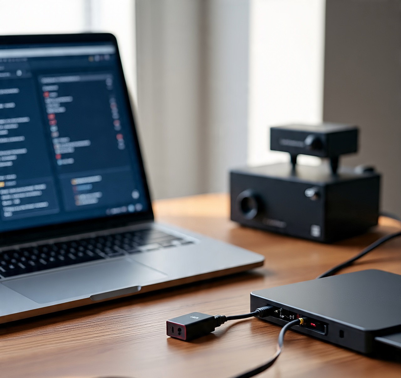 Raspberry Pi setup as a DNS server on a desk with network cables and a laptop showing DNS dashboard