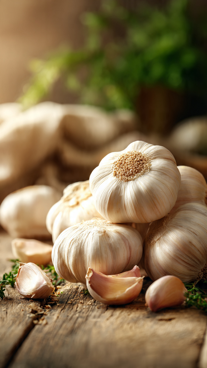 Fresh garlic bulbs with health benefits of garlic
